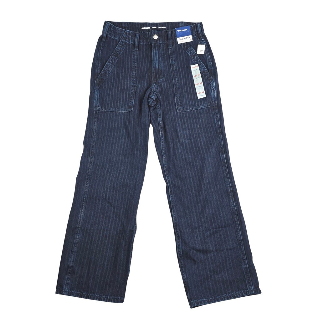 Old‎ Navy 90s Loose Jeans Mens 30x30 Blue Hickory Wabash Stripe Railroad Retro
